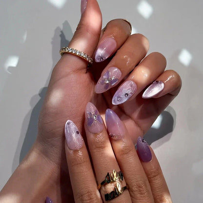 Wisteria Dream Press On Nails, Lavender Butterfly Shimmer Nail Set